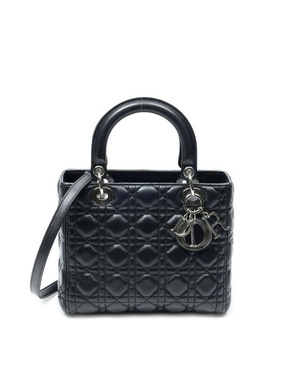 Dior Medium Lady Dior Zip Black Kanaj Lambskin Leather Handbag
